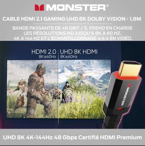 Monster HDMI 2.1 Gaming Cable 1.8m – Ultra High Speed 8K Support
