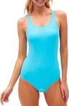 karrack Womens Athletic One Piece Swimsuit Sport Swimsuits Training Modest Swimwear Competition Swim, Lakeblue, Large