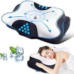 Cooling Cervical Neck Pillow for Neck and Shoulder Pain,Contour Orthopedic Pillow, Memory Foam Pillows for Sleeping,Ergonomic Neck Support Pillows for Side Back Stomach Sleeper with Cold Pillowcase