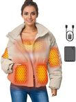 Genovega Women Short Heated Jacket Waterproof Puffy Warm Coat Battery Pack Included, Light Khaki, Large
