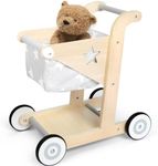 Asweets 2 in 1 Wooden Baby Walker Push and Pull Doll Stroller,Shopping Cart Learning Walker for Boys and Girls Sit Stand Learning Walker Toddler Toy