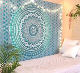 Large Mandala Tapestry for Bedroom and Living Room Wall Hanging Cotton Tapestries Sea Green Ombre 90x84 Inch Queen size