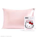 Hello Kitty x Kitsch Satin Pillowcase with Zipper Closure for Hair and Skin, Softer Than Silk Pillow Cases Queen 1 Pack, Smooth Cooling Pillow Covers Standard Size 19x26 Inches, Solid Pink Kitty Face