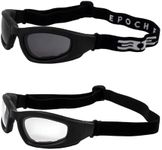 Epoch Eyewear Motorcycle Goggles Padded Riding Goggles 2 Pair Black Frame Smoke and Clear Lens