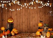 LYCGS 7X5FT Halloween Background Halloween Themed Pumpkin Lantern Photography Backdrop Rustic Wood Background Spider Web Horror Nightmare Party Decoration X-54