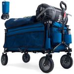 TIMBER RIDGE Festival Trolley on Wheels, 200L Folding Camping Wagon with Adjustable Handle & Cup Holder, Collapsible Beach Cart Foldable for Outdoor Garden Picnic Shopping 100KG Capacity, Blue