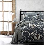 Japanese Oriental Style Cherry Red Blossom Floral branches Print Duvet Quilt Cover 300tc Cotton Bedding 3 piece Set (King, Charcoal)