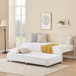 IDEALHOUSE Twin Daybed with Trundle, Metal Twin Size Daybed with Pullout Trundle 6 Casters, Steel Slat Support Sofa Bed for Living Room, Bedroom, Guest Room (White)