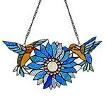Capulina Stained Glass Window Hangings, Handmade Tiffany Art Style Sunflower and Birds Window Panel for Window and Glass Door