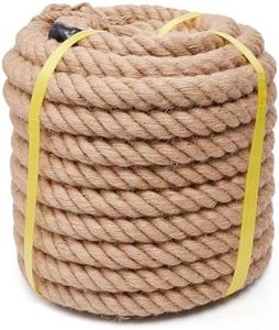 Jute Rope Heavy Duty 2 Inch 50 Feet for Natural Hemp, Twisted Hemp for Crafts, Gardening, Bundling, Climbing, Hammock, Nautical, Tug of War, Railings, Home Decorating (2 Inch×50 Feet)
