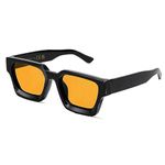 SHEEN KELLY Retro Square Sunglasses for Men Women Trendy Thick Rectangle Chunky Frame Black Shades Fashion 90s Glasses, 030-polarized Orange, One Size