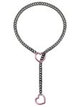 EverGlimp Slip Chain Necklace For Women, Black Heart O-Ring, Cuban Long Necklace Jewelry, Lariat Y-Necklace (Pink, Length 25'')