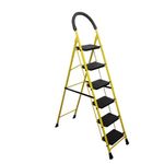 BonKaso Premium Steel Multipurpose Climb Swift 6-Step Foldable Ladder with Safety Clutch Lock – Anti-Slip, Heavy-Duty Design for Indoor & Outdoor Use - (Yellow & Black)