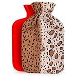 Bodico Cute Cheetah Print Novelty Gift Cozy Hot Water Bottle with Cover, 1.7L, Brown