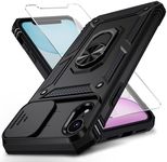 Weycolor for iPhone XR Case with Camera Lens Cover, HD Screen Protector, 10 FT Military Grade Drop Protection, Magnetic Ring Holder Kickstand Protective Phone Case, Black