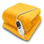 Purus Gold Heated Throw Electric Blanket, 160 x 120cm Heated Blanket Machine Washable Soft Micro Fleece Electric Throw Overblanket with 12HR Timer and 9x Control Heat Settings