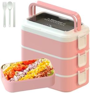 Kenuket Bento Box Lunch Box, Adult Lunch Container with 3L Large Capacity, Microwave Safe 3 Layers Stackable Lunch Box, Leakproof Food Container with Divider and Sauce Box for Kids and Adults, Pink