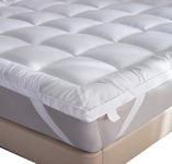 Mattress Topper Double Bed 4 Inch 10cm Extra Thick Quilted Heavy Box Stitched Fluffy Hypoallergenic Microfiber with Strong Elasticated Corner Straps 137x190cm (Microfiber, Double)