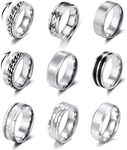 YOVORO 9Pcs Stainless Steel Band Ri