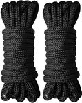 J-FM TWNTHSD Boat Dock Lines 5/8" x 20' Double Braided Nylon Dock Line, Marine-Grade Dock Lines for Boats Pre-Spliced with a 15" Loop Boat Lines Dock Rope, Premium Marine Rope - Black, 2 Pack