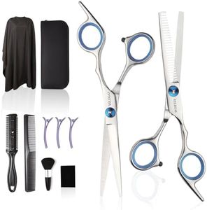 Hair Cutting Scissors Kit,11 Pcs Professional Haircut Scissors Kit with Cutting Scissors,Thinning Scissors,Neck Duster Brush,Comb,Barber Cape,Hair Clips,Hairdressing Shears Set for Barber and Home