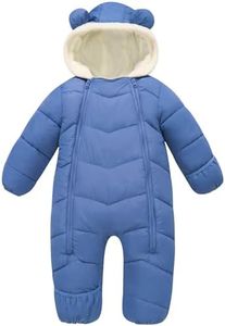 uideazone Baby Boys 12-18 Months Snowsuit Infant Blue Winter Coat Puffer Jumpsuit Thick Snow Suit with Double Zippers for Snow Play Camping