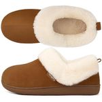 FamilyFairy Women's Warm Slippers Micro Suede Memory Foam Comfy Plush Fleece Lining House Shoes Anti-Slip Indoor Outdoor Rubber Sole Camel UK 9-10