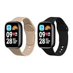 kwmobile Straps Compatible with Xiaomi Redmi Watch 3 Active Straps - 2X Replacement Silicone Watch Bands - Black/Beige