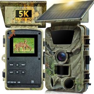 LANTOOCAM Solar Trail Camera, 5K WiFi Game Camera, 5200mAh Forever Power, 64GB SD Card, IP66 Waterproof,120° Wide Angle Night Vision for Outdoor Detection, Monitoring Trail Cameras, H.264 MP4 Video