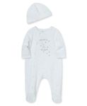 Little Me Baby 100% Cotton Scratch Free Tag 2-Piece Sleeper Footie and Cap Set, Opaque, Welcome to The World, Newborn