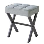 IBUYKE Square Makeup Stool with X-Leg Foot Rest, Linen Footrest Stool, Ottoman Seat Vanity Stool, Multi-Use as Small Side Table, for Bedroom, Living Room, Blue Gray L/G-70L