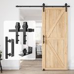 Homlux 6.6ft Heavy Duty Sturdy Sliding Barn Door Hardware Kit Single Door Whole Set Include 1x Square Door Handle, 1x Floor Guide - Fit 1 3/8-1 3/4" Thickness Door Panel(Black)