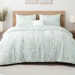 Exclusivo Mezcla 3-Piece Queen Comforter Set, Microfiber Bedding Down Alternative Comforter for All Seasons with 2 Pillow Shams, Floral Pattern, Pale Green