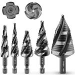 Four Spiral Flute Step Drill Bit Set, 5 Pcs HSS Step Drill Bits (1/8"-1-3/8") Unibit Step Drill Bit