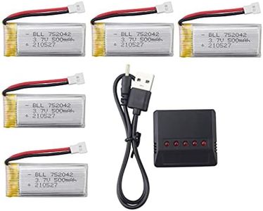 5PCS 3.7V 500mah Lithium Battery with 5-in-1 Charger for Hubsan H107C H107D H107L H107P X5S H31 H6D H108 JXD388 JXD385 U816A SYMA X5C X5SW HS170 HS170C HS170G F180W F180C TR-C385 TR-P51 TR-F22 Quadcopter Spare Parts Remote Control 25C Discharge High-rate Lithium Battery