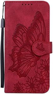 Nodigo Cuir Coque pour iPhone 6/6s/7/8/SE 2020 Antichoc avec Support Clapet Design Silicone Papillon Motif Drôle Étui Bumper 360 Kickstand Case Cover Housse Fille Femme Homme Portefeuille - Rouge