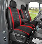 Van Seat Covers, Universal Fit Most Trucks Vans Lorry Front Seat Covers, Single & Double Car Seat Covers for Single Driver and Double Passenger Seat 2+1 Seat Covers, 3D Stripe Print (Red)