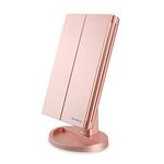 WEILY Vanity Makeup Mirror,1x/2x/3x Tri-Fold Makeup Mirror with 21 LED Lights and Adjustable Touch Screen Lighted Mirror Dressing Mirrors for Women (Rose Gold)