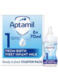 Aptamil 1 First Baby Milk Formula Starter Pack Ready to Use Liquid, from Birth, 6x70 ml