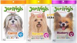 Jerhigh Real Stick Chicken Food with Carrot, Banana, Blueberry Flavor Combo Set for Dogs Treat All Life Stages (Pack of 3-70g) - by Sniff N Licks