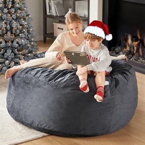 Codi Giant Bean Bag Chair with Filler Included, 5 FT - Comfy Large Beanbag Chairs for Adults, Memory Foam Added - Machine Washable and Soft Mink Bonded Cover - Charcoal Grey, 5ft