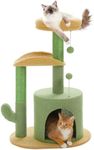 PAWZ Road Cat Tree 32 Inches Cactus Cat Tower with Sisal Covered Scratching Post, Cozy Condo, Plush Perches and Fluffy Balls for Indoor Cats