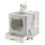 Pawsayes Cat Litter Tray Litter box with Lid for Medium and Small Cats, Foldable Top Entry Kitten Litter Box with Drawer Pan and Scoop