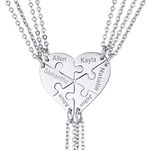 U7 Best Friend Necklaces for 6 BFF Friendship Jewelry Stainless Steel 6 Split Heart Pendant Customized Name Necklaces Set