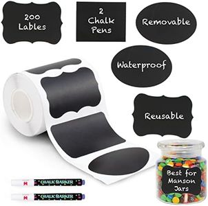 Mantah Multiple Shapes Chalkboard Labels 200pcs with 2 White Chalk Marker, Reusable Waterproof Chalk Label for Storage Bin, Labels for Food Container, Label for Jars, Containers