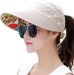 YEKEYI Sun Hats Women Summer Hat Outdoor UV Protection Wide Large Brim Cap Beach Visor Caps Foldable (Nave) (Beige)