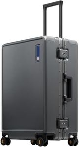 LEVEL8 Zipperless Checked Luggage with Aluminum Frame, Upgraded Medium Hardside Suitcase with Spinner Wheels, Metal Travel Luggage with Double Tsa Locks, 24 Inch, Grey