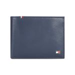 Tommy Hilfiger Checker Leather Passcase Wallet for Men - Navy, 11 Card Slots