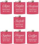 Set of 1, 2, 3, 4, 5, 6, 7, 8 Custom Personalized Bridesmaid, Bride, Maid, Matron of Honor Pink Flask Gift Sets - 3 Lines Style (7)