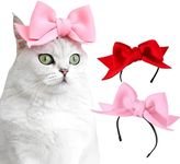 CheeseandU 2Pack Pet Cute Bow Headbands Stretchy Handmade Bow Headband for Dog Cat Puppy Bathroom Apparel Birthday Party Wedding Xmas New Year Valentines Day Costume Photo Prop(Pink, Red)